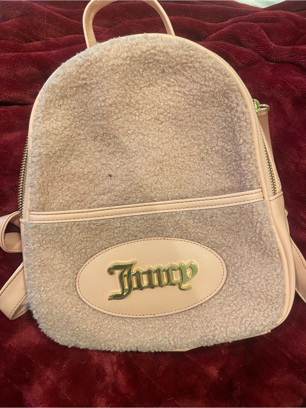 Juicy Couture Pink Sherpa Mini Backpack with Gold Logo